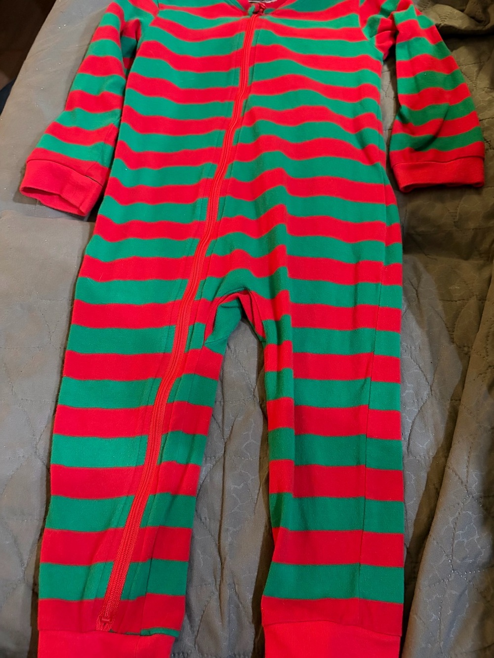 Kids Red and Green Striped One-Piece Zipper Pajamas